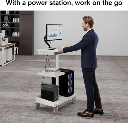 Natwind Mobile Workstation Cart with Monitor Mount,Height Adjustable Rolling Computer Cart, Heavy-Duty Rolling Standing Desk with CPU Holder for Home Office, School,Warehouse, Medical, Workshop