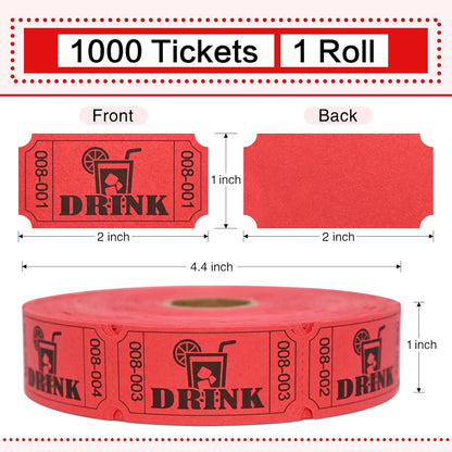 ESSENTIAL 1000 Raffle Tickets Rolls, Drink Tickets Single Roll for Events, Leisure, Movie Watching, Entertainment, Class Reward & Prizes (Red - 5 Color Selection)