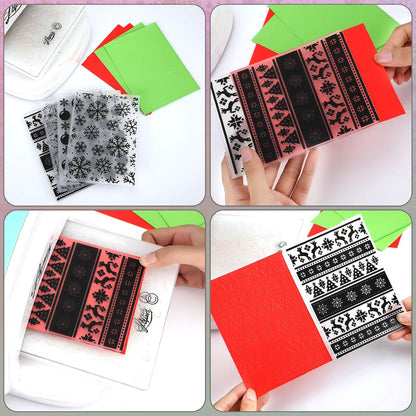 4 Pieces Christmas Plastic Embossing Folder Christmas Embossing Template Snowflake Bells Pattern Scrapbooking Embossing for Christmas Craft Cards Decorations