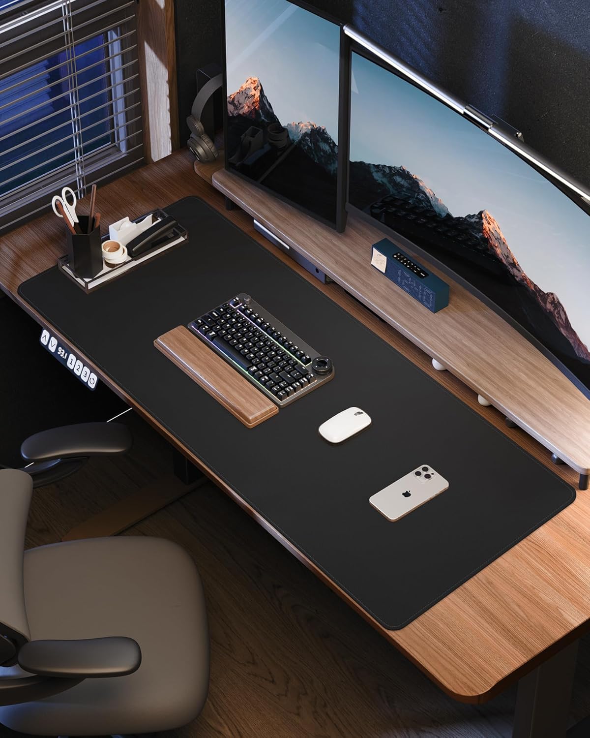 Leather Desk Pad Protector - 48" x 17" Non-Slip PU Leather Large Mouse Pad, Waterproof Desk Blotter Mat for Office and Home (Black)