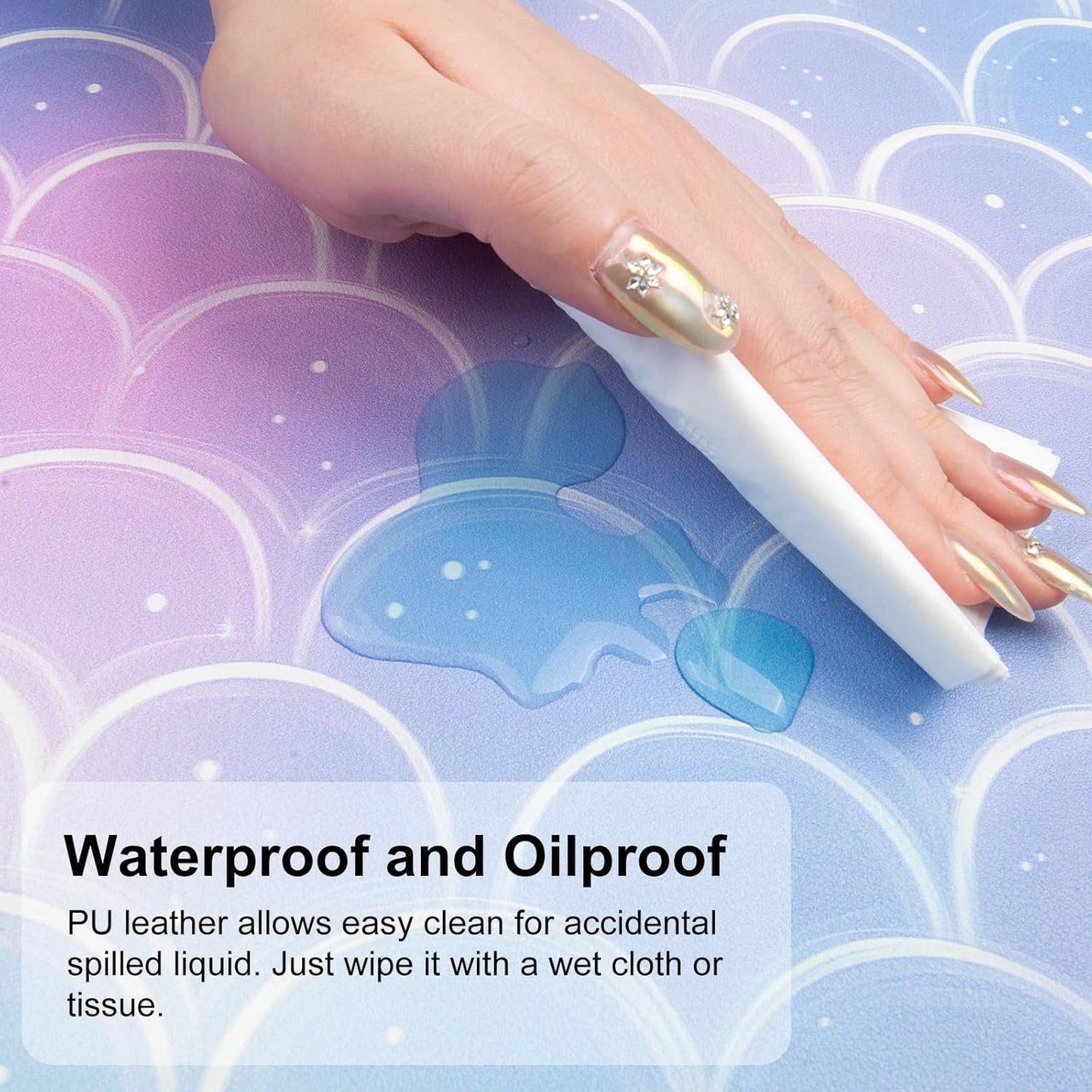 QIYI Multifunctional Office Desk Pad, Water-Resistant PU Leather Mouse Pad, Home Décor Large Desk Organizer Mat, Non Slip Base Writing Pads for Home & Office 31.5" x 11.8" - Mermaid Scales