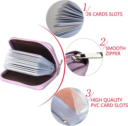Easyoulife Genuine Leather Credit Card Holder Zipper Wallet With 26 Card Slots