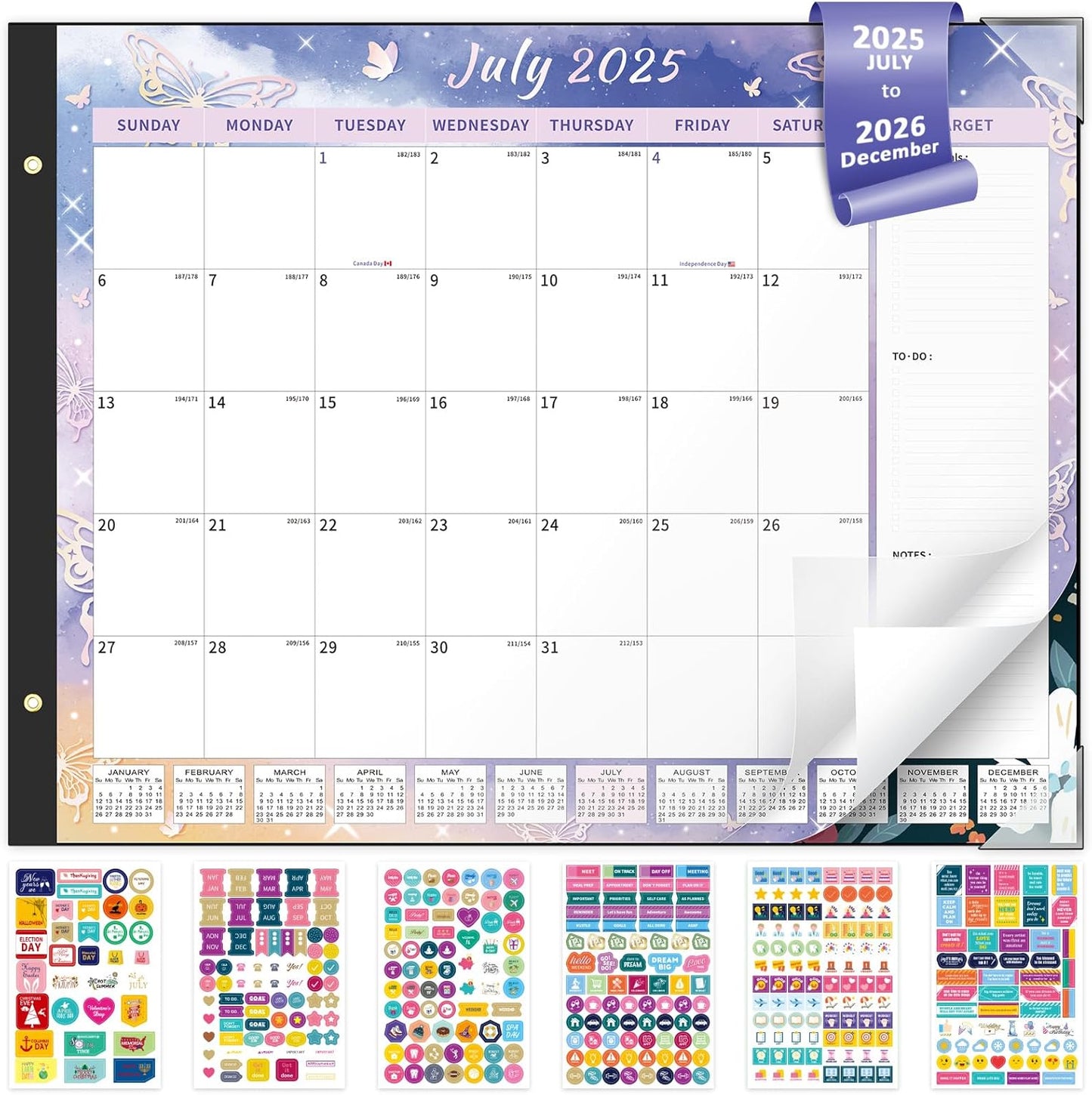 Ospelelf Desk Calendar 2025-2026 Large 22"x17" Monthly Family Planner Pad with Protective Cover 18 Months July 2025 to December 2026 Diversified