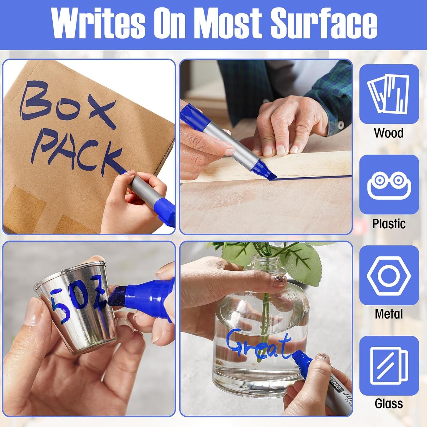 Fuutreo 10 Pack Jumbo Permanent Markers Bulk Large Chisel Tip Permanent Markers Quick Drying Waterproof Big Huge Poster Pens for Office, Logistics Company and More(Blue)