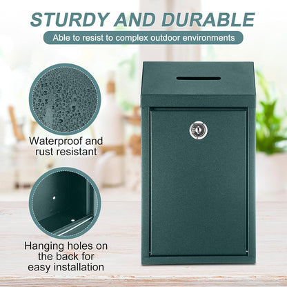 Metal Donation Cash Box Collection Safe Suggestion Box with Lock Wall Mounted Mailbox Delivery Ballot Container for Home Office Outdoor Door