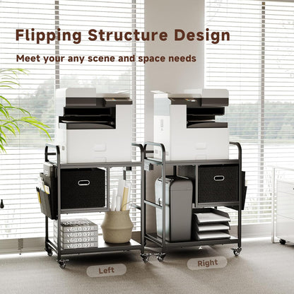 Large Printer Stand with Removable Storage Drawer, Mobile Printer Table with Charging Station for Home Office, Rolling Industrial Printer Cart with Wheels for Scanner Fax PC Tower (Black)