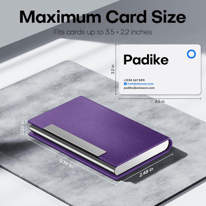 Padike Business Card Holder, Business Card Case Professional PU Leather & Stainless Steel Multi Card Case,Business Card Holder Wallet Credit Card ID Case/Holder for Men & Women. (Purple)
