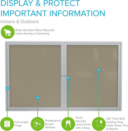 Ghent 48"x60" 2-Door Outdoor Enclosed Vinyl Bulletin Board, Shatter Resistant, with Lock, Satin Aluminum Frame - Caramel (PA24860VX-181), Made in the USA