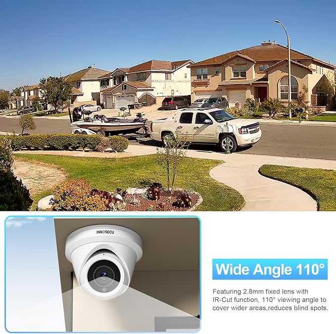 IP PoE Camera, UltraHD 5MP Dome Security Camera Outdoor Indoor, 2.8mm Lens Wide Angle 110°, Night Vision 100ft, Built-in Mic, Smart Human/Vehicle Detection, IND5GR93A (White)