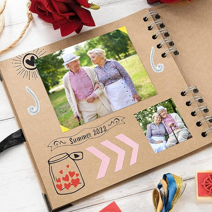 Bstorify Square Scrapbook Photo Albums 36 Pages (7 x 7 inch) Brown Thick 200gsm Kraft Paper Scrap Book, Ribbon Closure - Ideal for Your Scrapbooking Albums, Art & Craft Projects (7 x 7 Inch, Brown)