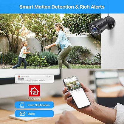 ZOSI 8CH 5MP Lite Security Camera System Outdoor,H.265+ 8 Channel 5MP Lite Video DVR Recorder and 8X1920TVL Weatherproof Home CCTV Cameras,80ft Night Vision,Motion Alert,Remote Access,NO Hard Drive