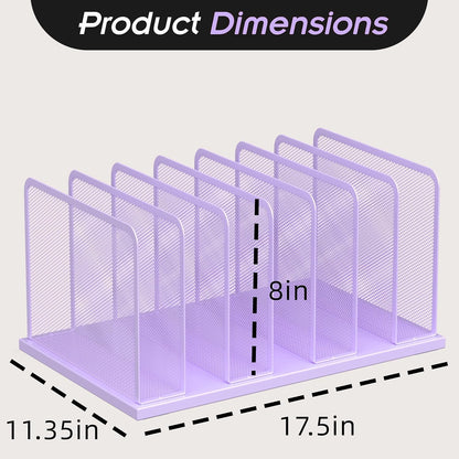 Kuntine.B Desk File Organizer Upright Mesh Desktop Organizer File Sorter Office Organization File Holder for Home, Office & Classroom (Purple, 1 Pack 7-Section)