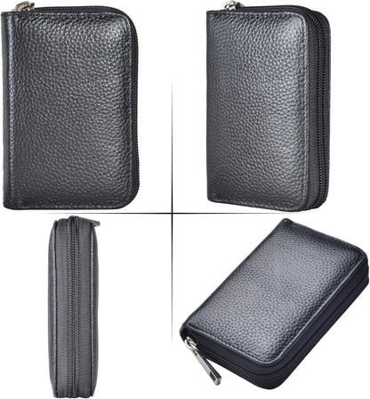 Easyoulife Genuine Leather Credit Card Holder Zipper Wallet With 26 Card Slots