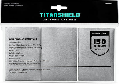 TitanShield (150 Silver Sleeves) Compatible with MTG Magic The Gathering, Lorcana, Board Games and Trading Cards 2.5" x 3.5" 66x91mm