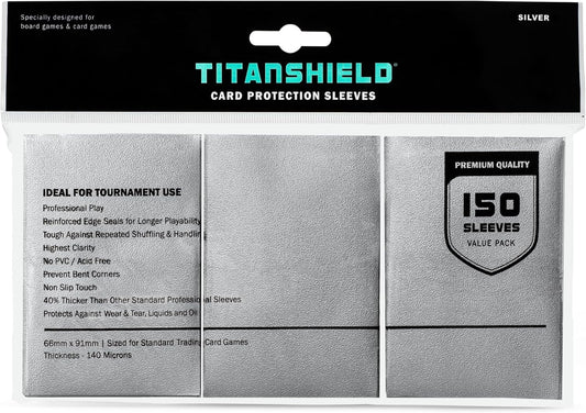 TitanShield (150 Silver Sleeves) Compatible with MTG Magic The Gathering, Lorcana, Board Games and Trading Cards 2.5" x 3.5" 66x91mm