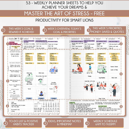 Hourly Planner - Undated Daily, Weekly & Monthly Planner with Budget Section | A 12 Month Journey to Increase Productivity & Happiness | Life Organizer & Gratitude Journal - Vertical Format