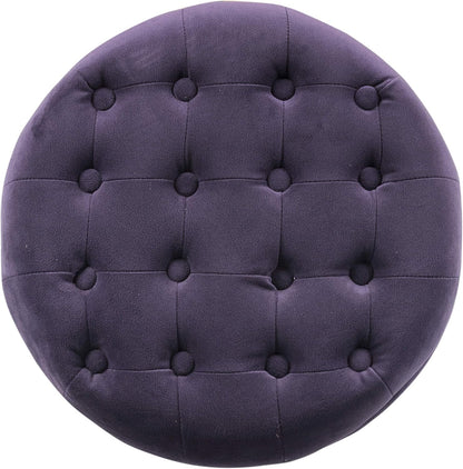 HomePop Home Decor | Upholstered Round Velvet Tufted Foot Rest Ottoman | Ottoman with Storage for Living Room & Bedroom | Decorative Home Furniture, Purple
