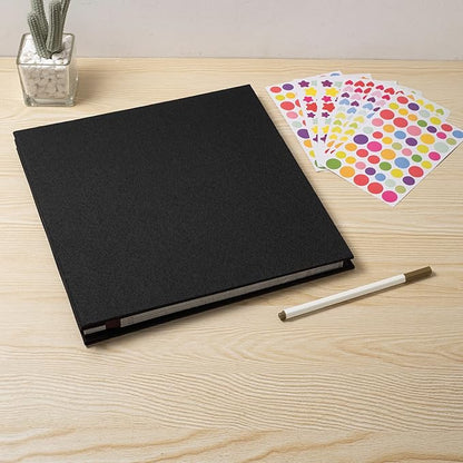 Large Photo Album Self Adhesive 4x6 8x10 10x12 13"x12.6" Scrapbook Album 12.6"x11" Inch 60 Black Sticky Pages Linen Cover Magnetic Photo Album with A Metallic Pen and DIY Stickers(Black)