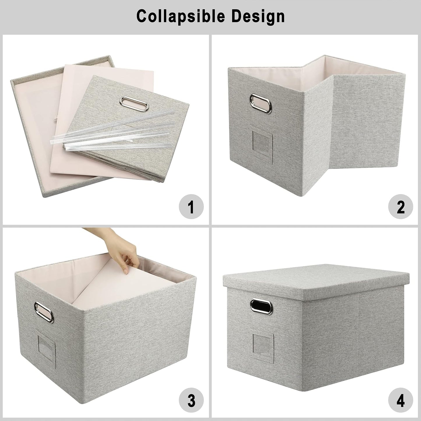 File Organizer Box, Collapsible Storage Filling Collectior with Lid for Letter Legal Size Hanging Folders Decorative Linen File Folder Box Document Storage Filing Bin, Beige 2 Pack