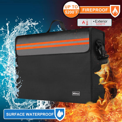 Fireproof Document Box with Zipper 5200℉ Insulated,14.9"x11.8"x4.7" Fireproof Bag with Shoulder Strap,Fire Proof File Box for Documents,Fireproof Money Bag for Cash,Valuables(Black)