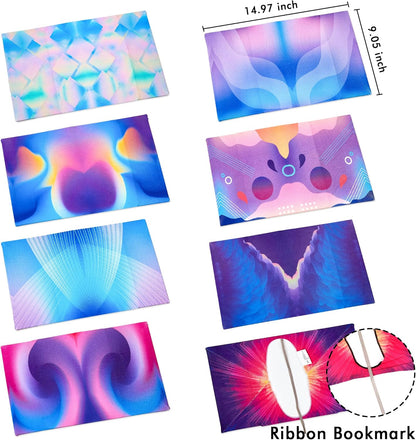 Feela 8 Pack Stretchable Jumbo Fabric Book Covers - Washable Durable Reusable Nylon for Hardcover Textbooks Notebooks up to 9"x11" - 8 Neon Patterns