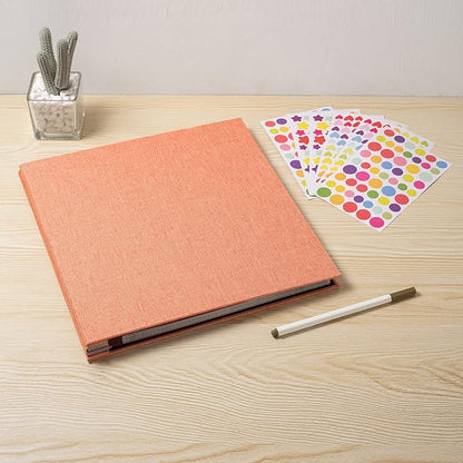 Photo Album Self Adhesive Scrapbook 3x5 4x6 5x7 6x8 Magnetic Album DIY Scrap Book 11x10.6 Inch 40 Black Sticky Pages Linen Cover DIY Photo Album(Orange)