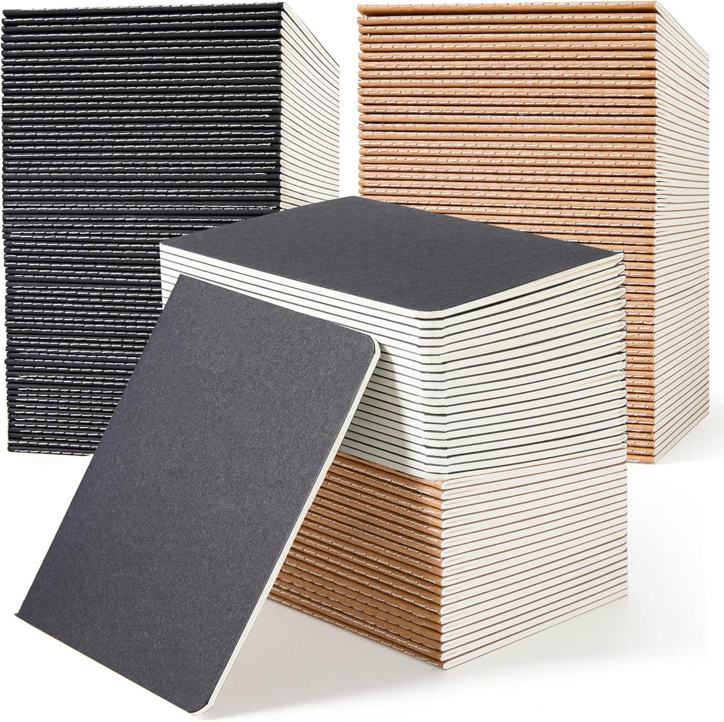 feela 170 Pack Blank Kraft Notebooks, Unlined Sketchbook Mini Cute Note Pad for Drawing Writing, Journal Bulk For Kids Students Office School Supplies, A6, 48 Pages, 4.25” X 5.5”, Black and Brown