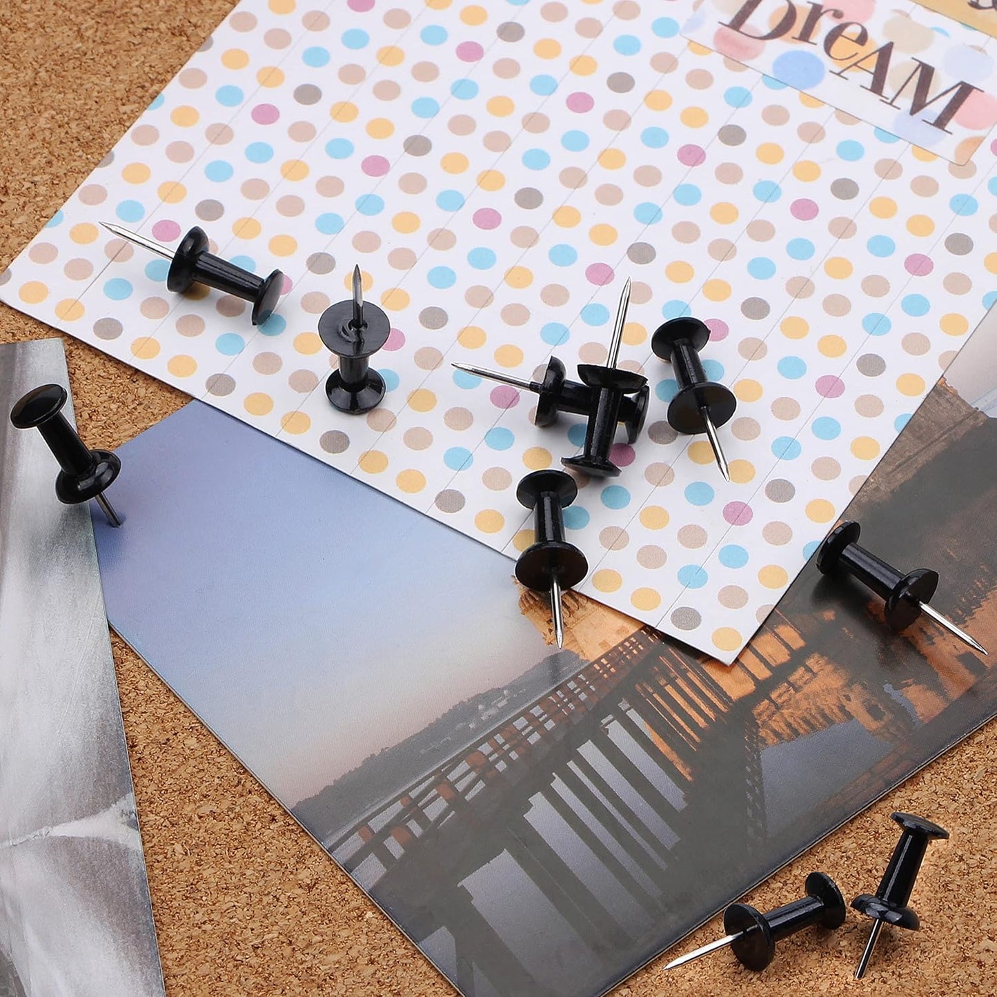 Yalis Black Push Pins 600 Count, Standard Dark Thumb Tacks for Corkboard Bulletin Board