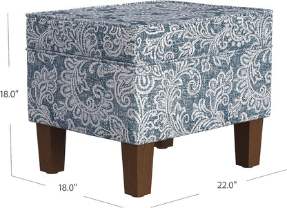 Home Decor | Dinah Collection Modern Storage Ottoman | Ottoman with Storage for Living Room & Bedroom(Blue Denim Jacobean Print)
