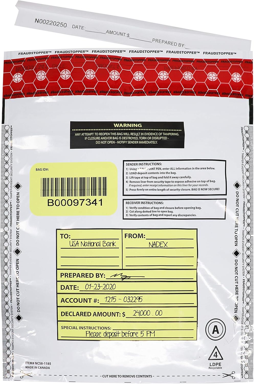 Nadex Tamper Evident Cash and Coin Bank Deposit Bags for Fraud Prevention, 9 x 12, Opaque, 1000 Pack