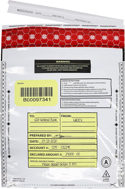 Nadex Tamper Evident Cash and Coin Bank Deposit Bags for Fraud Prevention, 9 x 12, Opaque, 1000 Pack