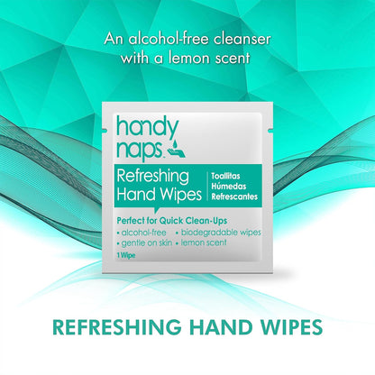 Handynaps Refreshing Hand Wipes, Alcohol-Free With Fresh Lemon Scent - Case of 1000 Individually Wrapped Wipes For Adults and Kids, Travel Essentials