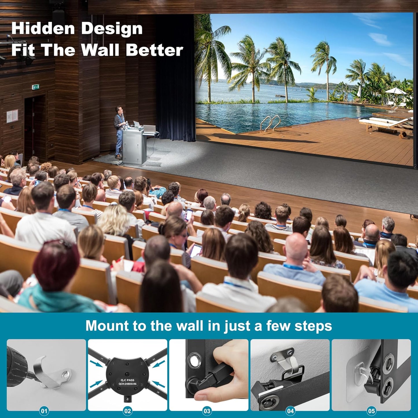 Outdoor Projector Screen with Stand 150 inch 16:9, Portable Projector Screen, 1.5 High Gain Fiberglass, Sturdy Backing, Wind-Resistant Movie Screen, Tripod/Wall Mounted, for Home Cinema/Backyard Party