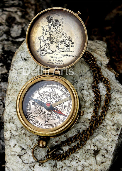 grow old along with me engraved compass with norman rockwell "sunset" engraving, valentine gift, anniversary gift, birthday, long distance, love, Sorry, Keepsakes, old memories, Love momentos