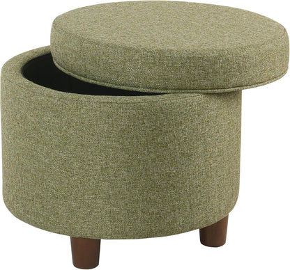 HomePop Home Decor | Upholstered Round Storage Ottoman | Ottoman with Storage for Living Room & Bedroom, Green Tweed