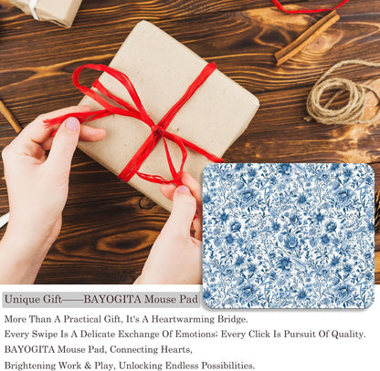 Chinoiserie Floral Mouse Pad - Blue and White Porcelain Floral Mousepad, Blue Chinoiserie Office Mouse Pads, Chinoiserie Decor, Coworker Gifts, Gifts for Employees, 9.5x8 Inches