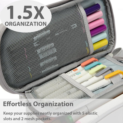 Pencil Case Pouch Box Bag School Supplies Girls Boys Kids, Cute Preppy Stuff Large Big Capacity Aesthetic Pen Organizer, Back to College Stationary, Gray, Classic Stlye, 1800ml