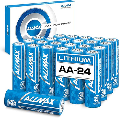 Allmax AA Lithium Batteries (24 Count) – Longest Lasting, Leakproof, 20-Year Shelf Life – Perfect for Blink Security Cameras, Smoke Detectors, and More – 1.5V