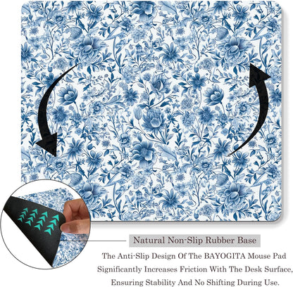 Chinoiserie Floral Mouse Pad - Blue and White Porcelain Floral Mousepad, Blue Chinoiserie Office Mouse Pads, Chinoiserie Decor, Coworker Gifts, Gifts for Employees, 9.5x8 Inches