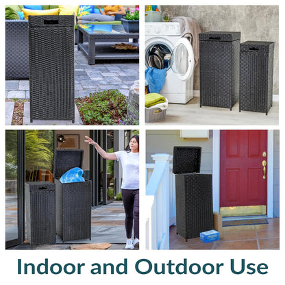 Sunnydaze Outdoor Trash Cans with Lids - Set of 2 Indoor and Outdoor Garbage Cans – 26 Gal and 15 Gal - Black