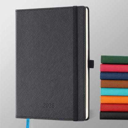 Weekly Monthly 2026 Planner (Jan.26-Dec.26),8.5"x6.5",12 Months Agenda Plan with Month Tabs & Pocket,Expenses/Note Pages, Appointment Book Calendar with Hardcover Vegan Leather Cover,Black