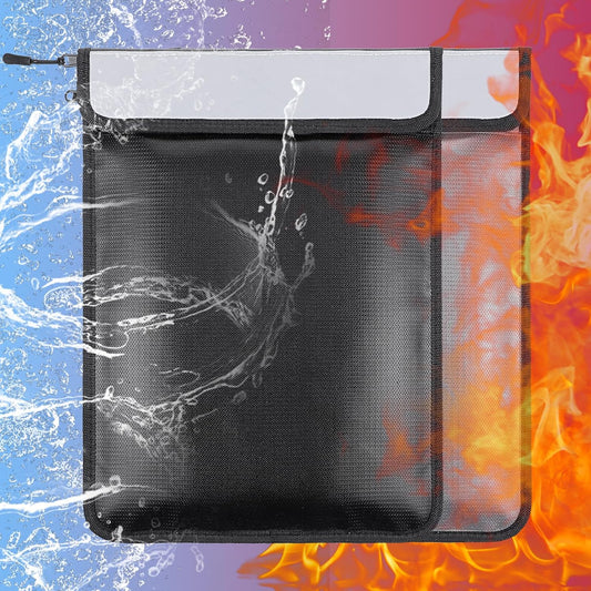 2 Pcs 5200°F Upgraded Fireproof Document Bag, Fire and Water Resistant Bag with Zipper for Documents, 15 x 11 Inch Waterproof Fireproof Money Bag for Important Document Storage Organizer(Black&Gray)