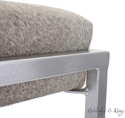 Rutledge & King Cowhide Ottoman/Vanity Stool - Square Ottoman Stool - White Ottoman/Grey Ottoman Foot Rest - Cowhide Grey & White Stool - Gold Stool - Cow Ottoman - Cow Fur Stool (Silver)