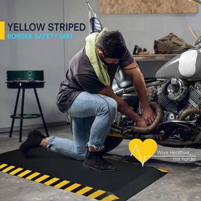 FEATOL Anti Fatigue Mats Industrial 2 Packs, Ergonomic Standing Floor Mat for Work for Stand, Black with Yellow Border Safety 20" x 59"-Support for Leg & Back Pain