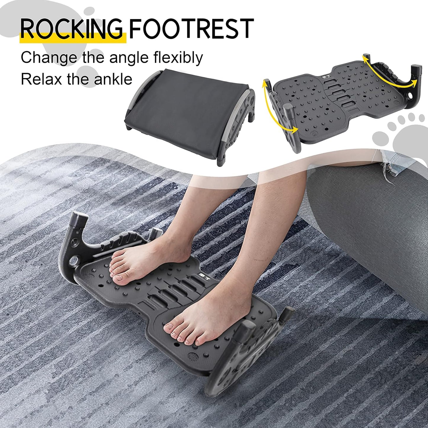 Under Desk Foot Rest,Foot Stool with Massage Texture，Includes Comfortable Memory Foam，Easy Assembly and disassembly (YB-RD)