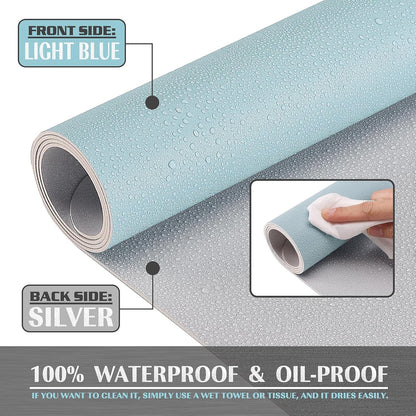 K KNODEL Large Office Leather Desk Mat, Mouse and Keyboard Pad, Computer and Laptop Mat, Desktop Protector and Cover, Writing Pad and Blotter (35.4"x17", Light Blue)