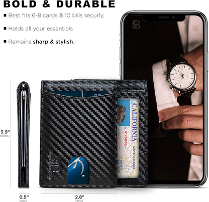 SERMAN BRANDS RFID Blocking Slim Bifold Genuine Leather Minimalist Front Pocket Wallets for Men with Money Clip Thin Gift