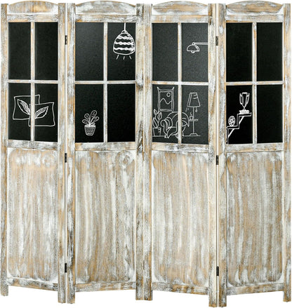 NicBex Room Divider 4 Panel Room Dividers with Black Boards Partition Room Dividers and Folding Privacy Screens 5.6 FT Wall Divider for Home, Office, Room Separation,70.75"W x 0.75"D x 69.75"H,Natural