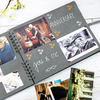 Bstorify Square Scrapbook Photo Albums 50 Pages (11 x 8.5 Inch) Grey Thick Paper, Hardcover, Ribbon Closure - Ideal for Your Scrapbooking Albums, Art & Craft Projects (Grey, 11 x 8.5 Inch)