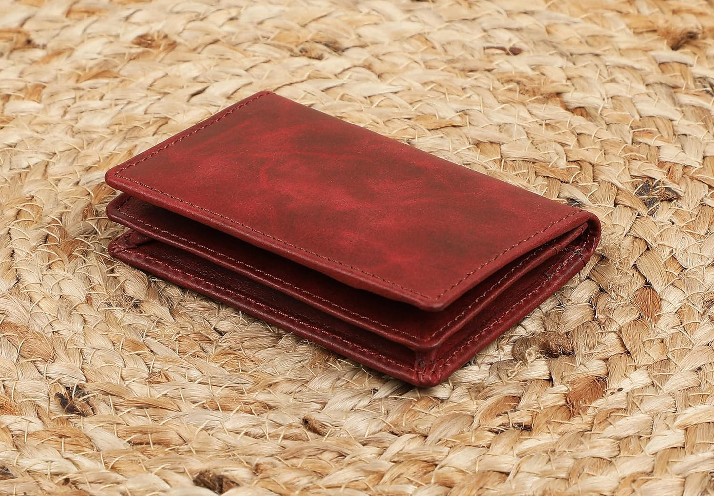 Premium Leather Card Wallet, RFID Blocking Expandable Business Card Case, Bifold Card Holder for Men and Women, Men's Purse, Wallet for Men (Business Card Wallet, Red)